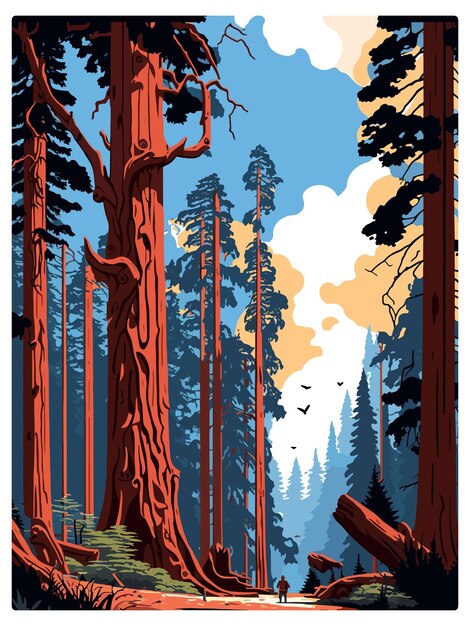 Vector redwood national park vintage travel poster souvenir postcard portrait painting wpa illustration