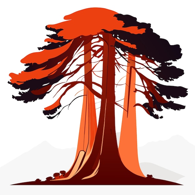 セコイアの木ベクトル図白の詳細なデジタル アート
