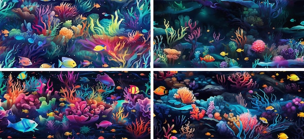 Reef underwater dive deep marine swimming wildlife graphic aqua creature funny fauna scene