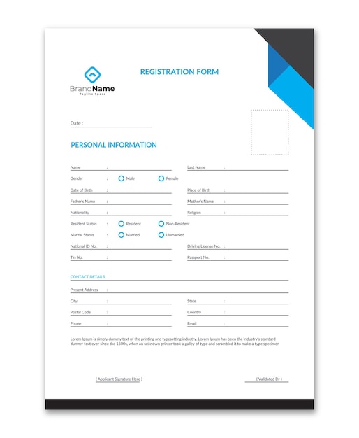 Vector reegistration form adimission form temjplate design school form college form form design