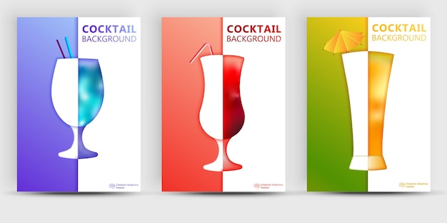 Reeks abstracte silhouetcocktails in minimalistische geometrische vlakke stijl creatieve kleurrijke samenstelling