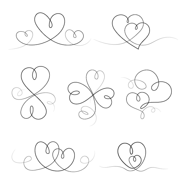 Reeks doorlopende tekeningen van liefdesteken met hartjes
