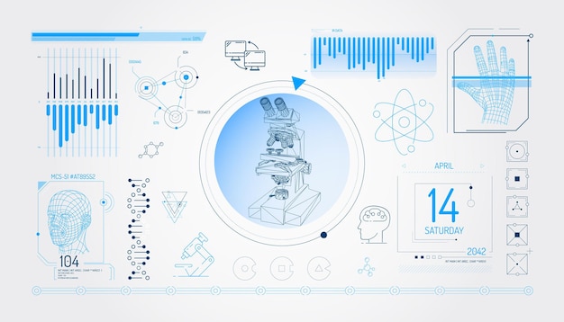 Reeks infographic elementen over microscopie en biomedisch onderzoek