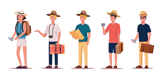 reeks karakters toeristen reizende mensen vector illustratie