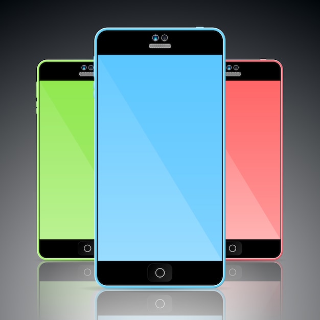 Reeks kleurrijke mobiele slimme telefoons