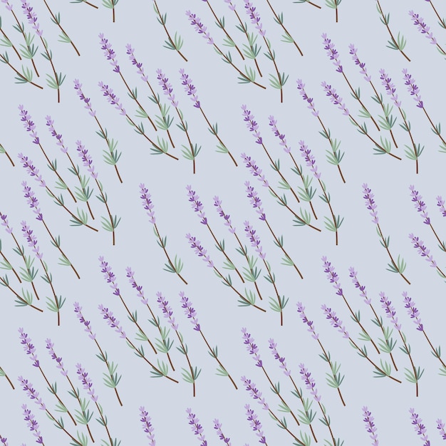 Reeks lavendelbloemen op lichtblauw vector naadloos patroon