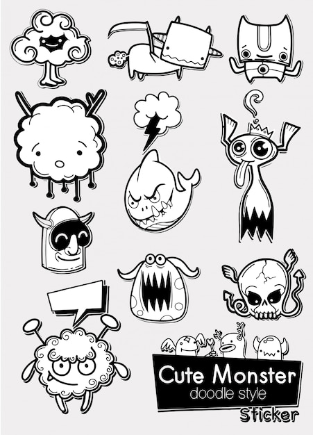 Vector reeks leuke monsters in de vorm van stickers, vectorillustratie