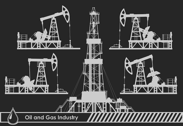 Reeks oliepompen en tuigsilhouetten