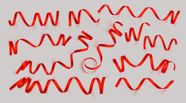 Reeks realistische rode linten op grijze achtergrond Vectorillustratie