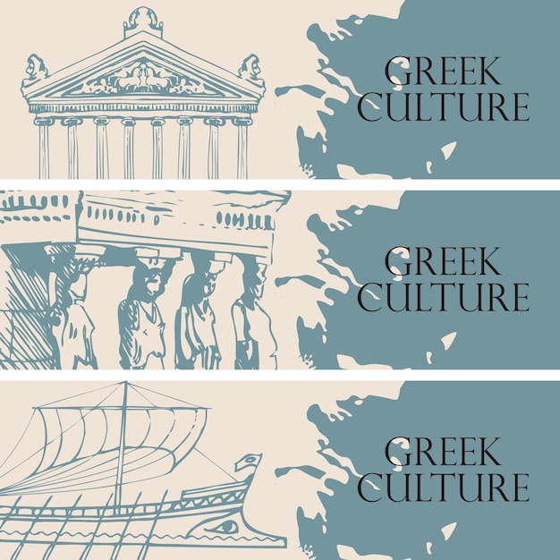 Vector reeks reiskaarten op thema van oud griekenland
