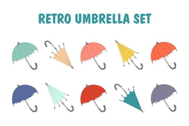 Reeks retro kleurrijke paraplu's
