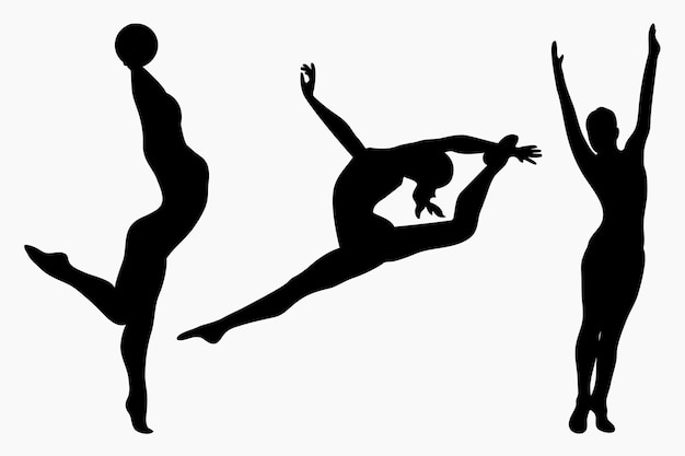 Reeks silhouetten van gymnasten Sport artistieke gymnastiek Sportkoningin Vlakke stijl Geïsoleerde vector