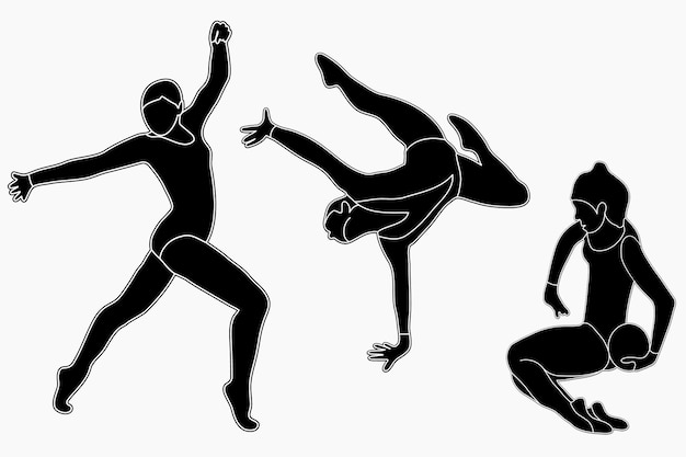 Reeks silhouetten van gymnasten Sport artistieke gymnastiek Sportkoningin Vlakke stijl Geïsoleerde vector