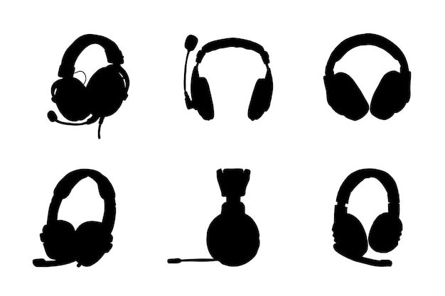 Reeks silhouetten van hoofdtelefoons vectorontwerp