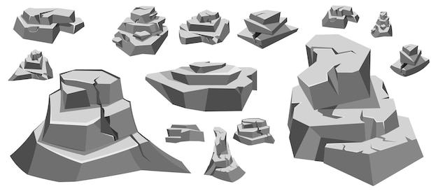 Reeks stenen grijs keisteenelement van aard en bergenpunten voor decoratie en achtergrond f