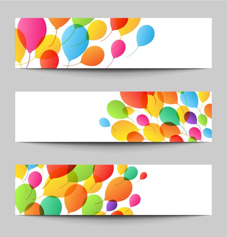 Vector reeks vakantiebanners met kleurrijke ballons, vectorillustratie