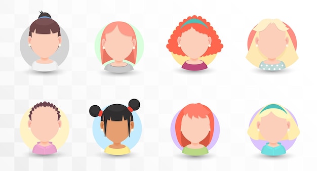 Reeks vectorportretten van vrouwen met verschillende kapsels in een vlakke stijl voor avatar in sociale netwerken