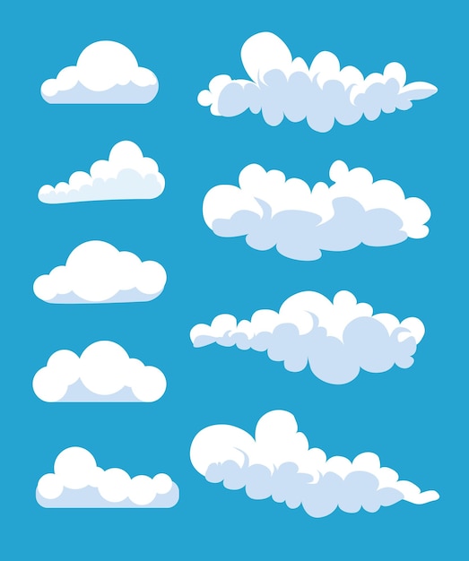 Reeks verschillende wolken op cyaanachtergrond