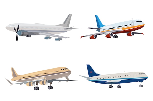 Reeks vliegtuigen een speelse cartoonillustratie van een reeks magische vliegtuigen in een plat ontwerp