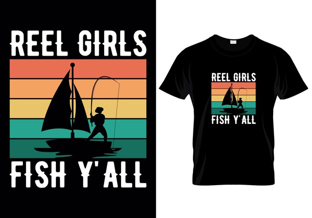 Vettore reel girls fish yall t-shirt design illustrazione vettoriale