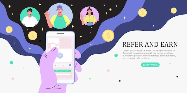 ベクトル 友人または参照マーケティングバナーを紹介する