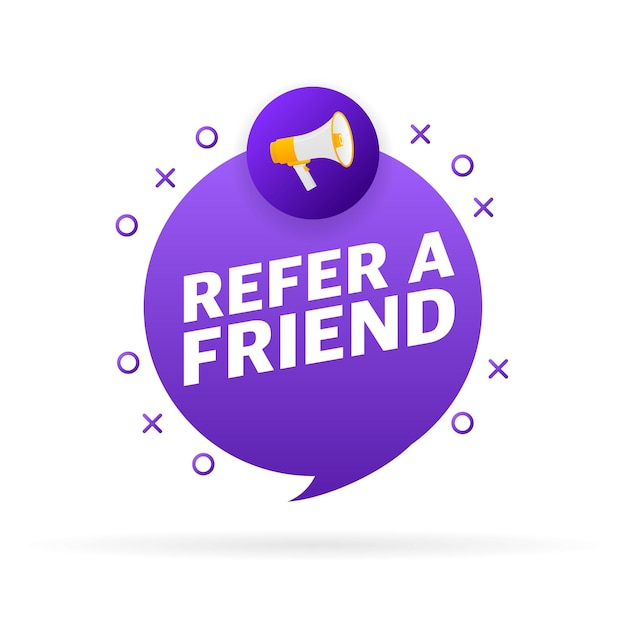 Refer a friend blue banner on white background. Vector illustration.