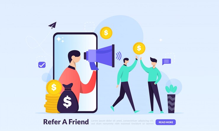 Refer A Friend Concept, affiliate marketing and earn money