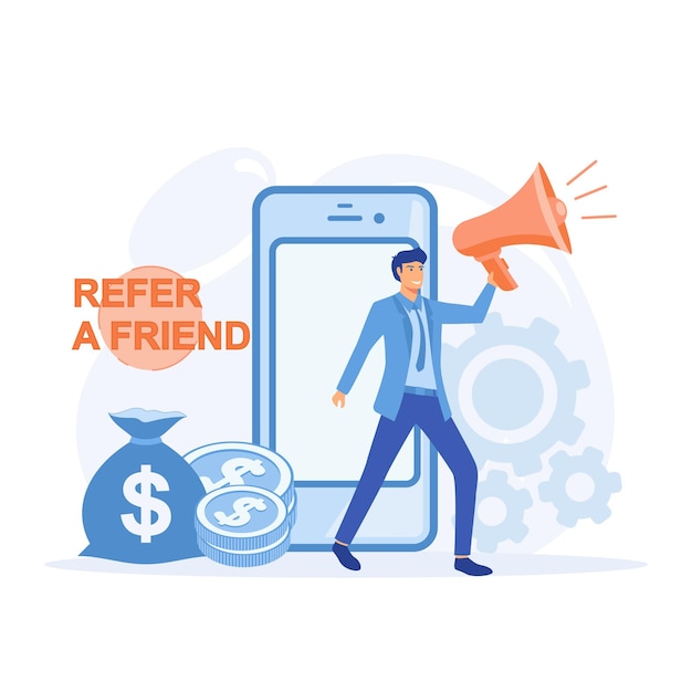 Premium Vector | Refer a friend concept people share info about referral  and earn money