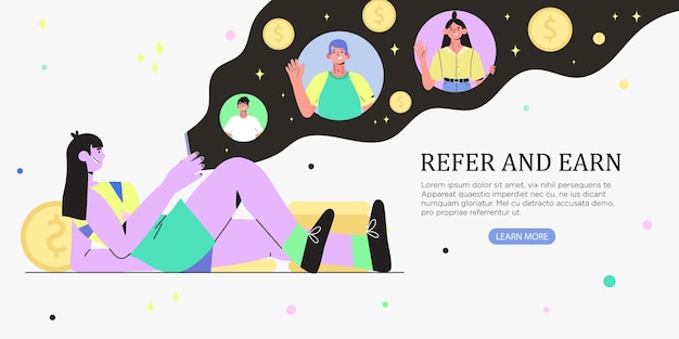 Refer a friend or refer and earn vector flat illustration for banner