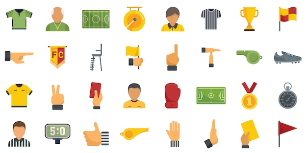 Referee icons set flat vector Soccer referee
