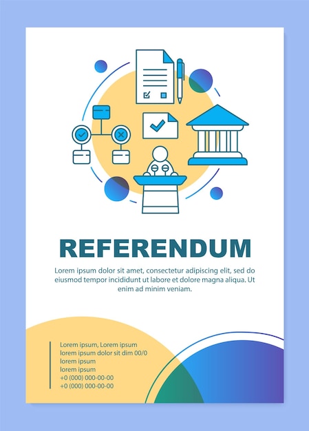 Layout del modello di brochure referendaria. tenendo elezioni. scrutinio cittadino. volantino, opuscolo, stampa di volantini, illustrazioni lineari. layout di pagina vettoriale per riviste, relazioni annuali, manifesti pubblicitari