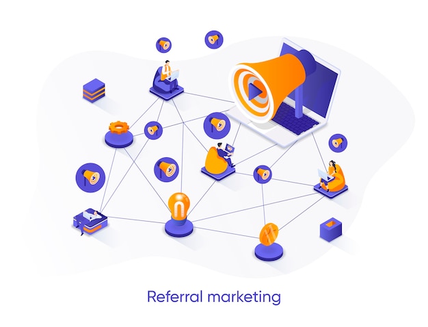 Referral marketing isometric web banner.