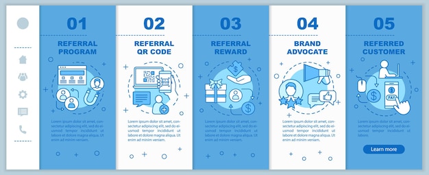 Vector referral marketing tools onboarding mobile web pages vector template