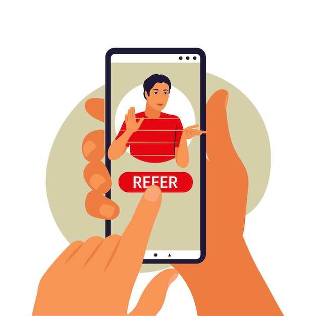 Referral program concept. hand holding phone. vector illustration. flat