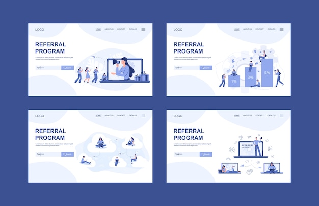 Referral program web banner or landing page et. people working in referral marketing. business partnership, referral program strategy and development .