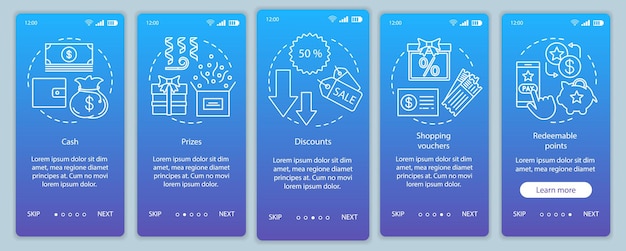 선형 개념의 모바일 앱 페이지 화면 온보딩 추천 보상