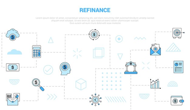 Refinance concept with icon set template banner with modern blue color style