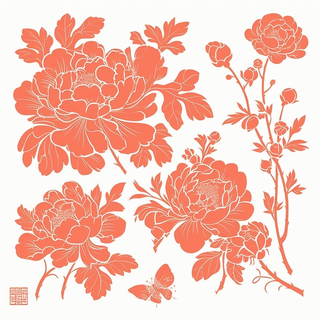 Vector refined chinese begonia floral motifs