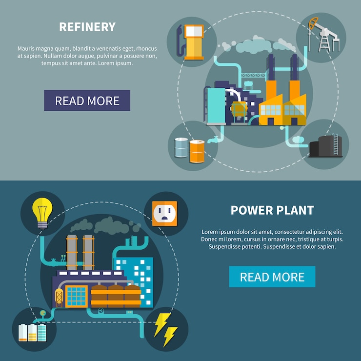 Vector refinery and power plant set layout