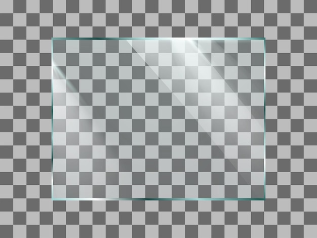 Отражающая стеклянная пластина или баннер Прямоугольное прозрачное окно со световыми отражениями Реалистичный вектор