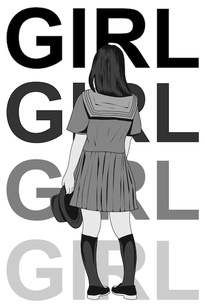 REFLECTION GIRL ILLUSTRATION LINE ART