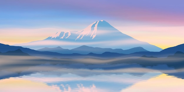 Reflection of the kamchatka volcano in the lake