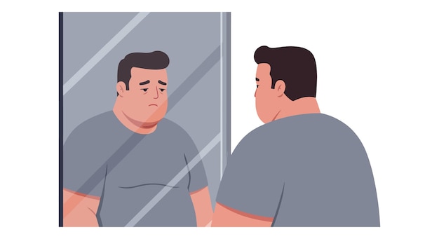 Reflection of a man experiencing selfdoubt in flat vector art