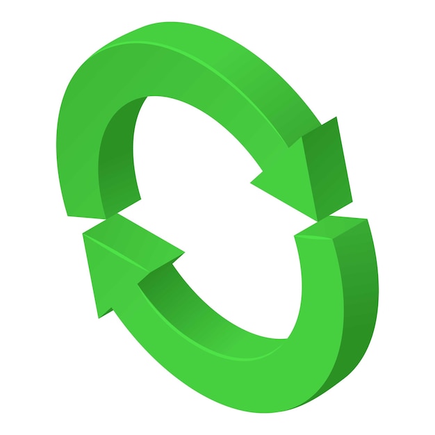 Изометрический вектор значка обновления. Зеленая круглая стрелка с двумя стрелками. Знак цикла перезагрузки.