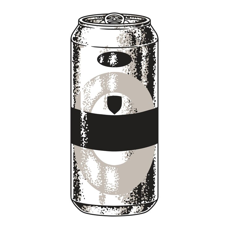 Vector refreshing beverage can sits on a wooden table