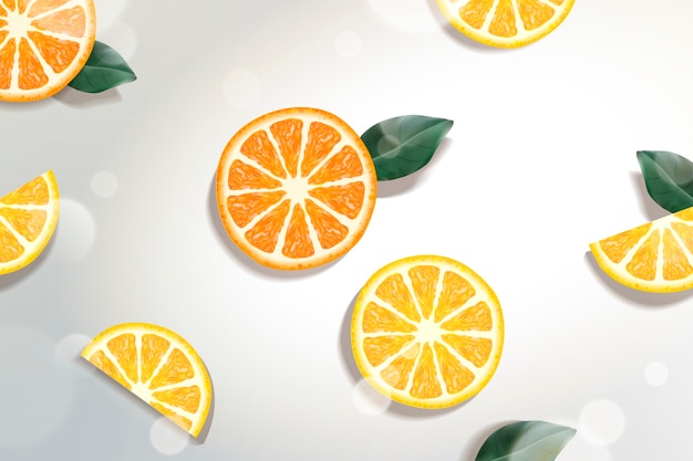 Refreshing citrus background with green leaves