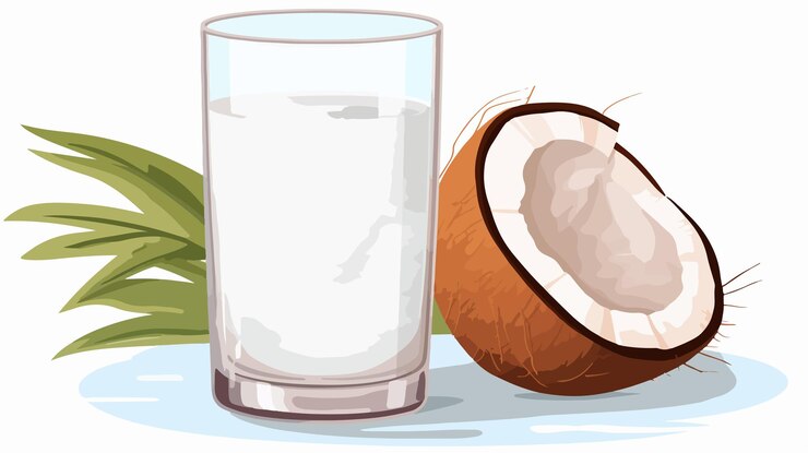 Vector refreshing coconut water in clear glass vector illustration