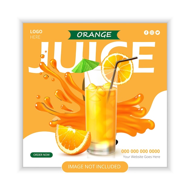 Vettore bevanda rinfrescante arancione promozione del menu speciale con modello di post sui social media