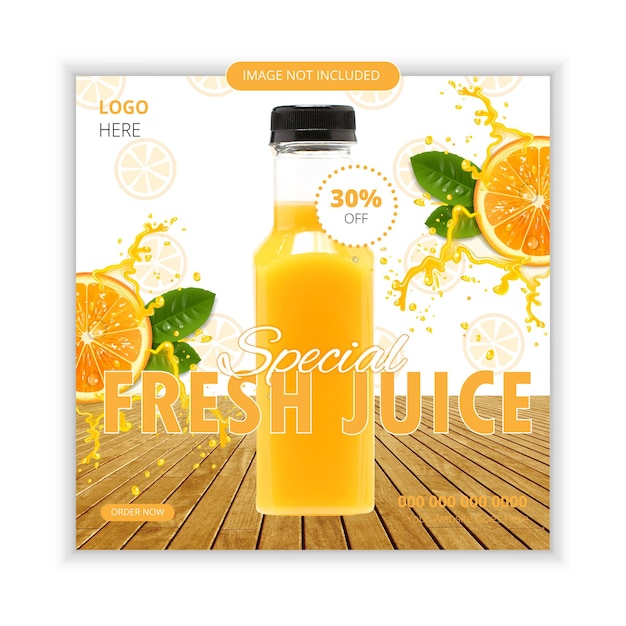 벡터 상쾌한 음료 오렌지 소셜 미디어 포스트 템플릿과 함께 특별한 메뉴 홍보
