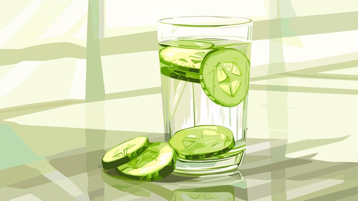 Vector refreshing glass of cucumber water on dining table